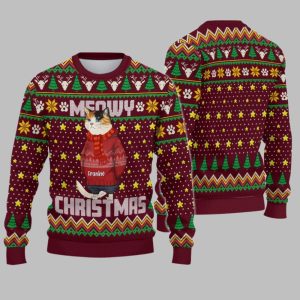2025 Christmas Funny Cat Meowy Christmas Ugly Sweatshirt 1