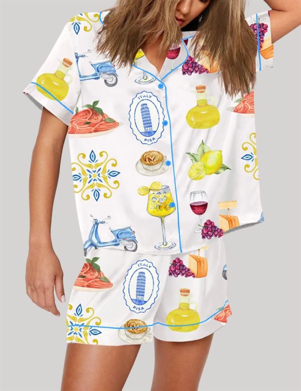 Amalfi Coast Social Club Capri Italy Lemon Tree Aperol Spritz Pajama Set 3