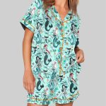 Aqua Retro Mermaids Teal Pinup Girls Martini Mermaids Pajama Set