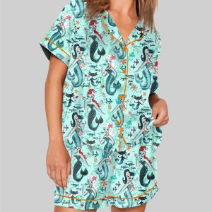 Aqua Retro Mermaids Teal Pinup Girls Martini Mermaids Pajama Set 1 1