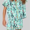 Aqua Retro Mermaids Teal Pinup Girls Martini Mermaids Pajama Set 2 1