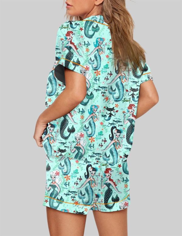 Aqua Retro Mermaids Teal Pinup Girls Martini Mermaids Pajama Set 3 1