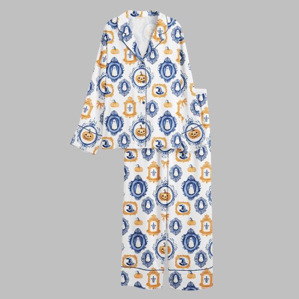 Autumn Preppy Halloween Fall Pumpkin Spice Spooky Ghost Pajama Set 2
