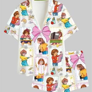 Back To School Teacher Junie B Jones Coquette Bow Pajama Set 1
