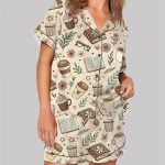 Beige Coffee And Books Reading Lover Girly Bookish Pajama Set