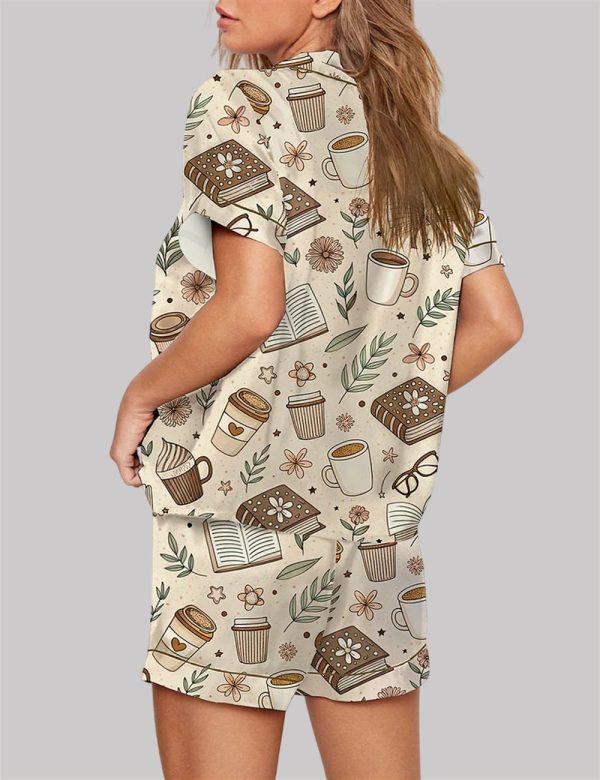 Beige Coffee And Books Reading Lover Girly Bookish Pajama Set 3
