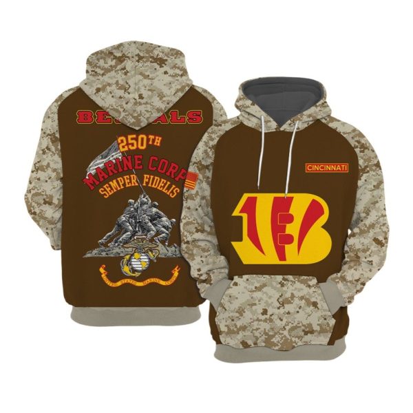 Bengals USMC 250th Birthday Celebration Night Game 2025 Hoodie 1 2