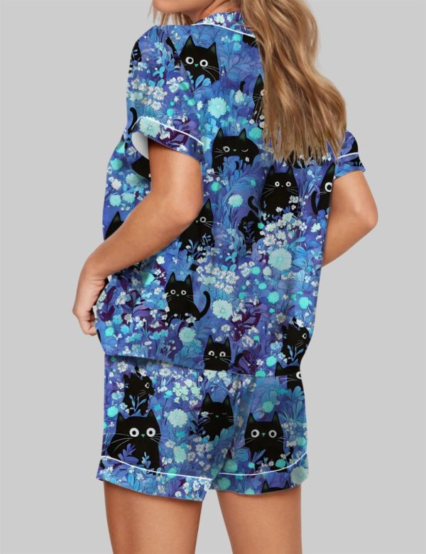 Black Cats Pajama Set For Women 2