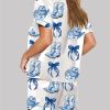 Blue Chinoiserie Cowgirl Blue Toile Bow Boots Blue And White Western Pajama Set 2