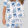 Blue Chinoiserie Cowgirl Blue Toile Bow Boots Blue And White Western Pajama Set 3