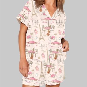 Bonjour Paris Eiffel Tower Travel To France Sister Party Coffee Pajama Set 1 1