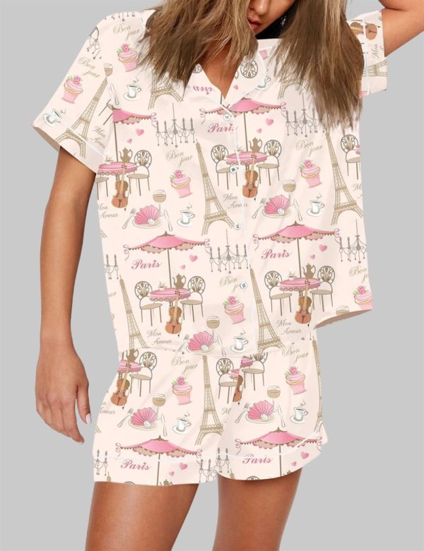 Bonjour Paris Eiffel Tower Travel To France Sister Party Coffee Pajama Set 2 1