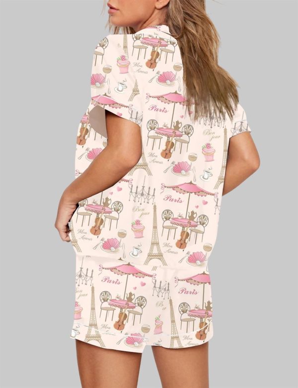 Bonjour Paris Eiffel Tower Travel To France Sister Party Coffee Pajama Set 3 1