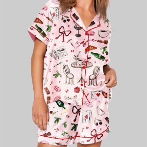 Bonjour Print Short Sleeve Pajama Set 1