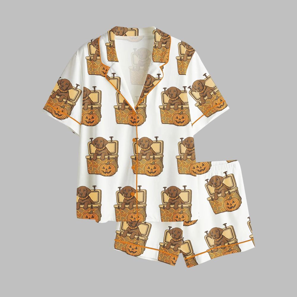 Brown Lab Halloween Dog in Camo Cooler Fall Pumpkin Face Pajama Set 1 Brown Lab Halloween Dog in Camo Cooler Fall Pumpkin Face Pajama Set 1