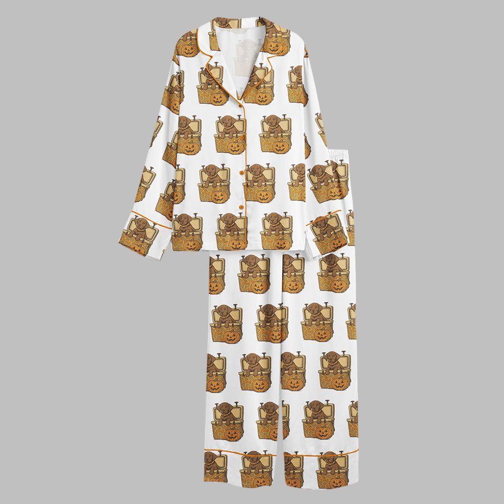 Brown Lab Halloween Dog in Camo Cooler Fall Pumpkin Face Pajama Set 2 Brown Lab Halloween Dog in Camo Cooler Fall Pumpkin Face Pajama Set 2