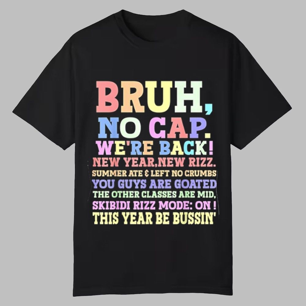 Bruh No Cap We're Back New Year New Rizz Shirt Bruh No Cap We're Back New Year New Rizz Shirt