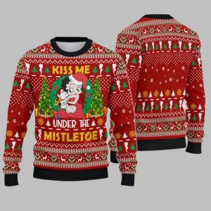 2025 Christmas Kiss Me Under The Mistletoe Christmast Ugly Sweatshirt 1