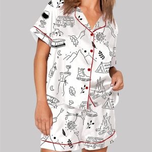 Camp Bachelorette Hand Drawn Mountain Hiking Glamping Girls Trip Pajama Set 1