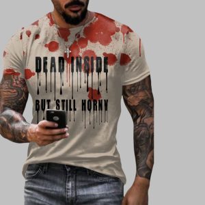 2025 Halloween Men's Dead Inside But Still Horny Print Round Neck T-shirt
