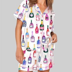 Champagne Bottles Watercolor Hot Pink Pajama Set 1
