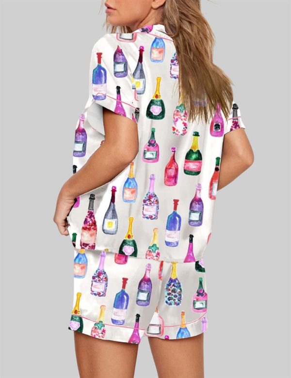 Champagne Bottles Watercolor Hot Pink Pajama Set 3