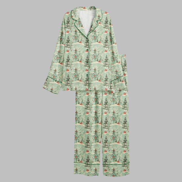 Christmas Holiday Green Snow Antique Pajama Set 2