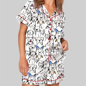 Color Pop Doodle Dogs Cute Dogs Print Pajama Set 1