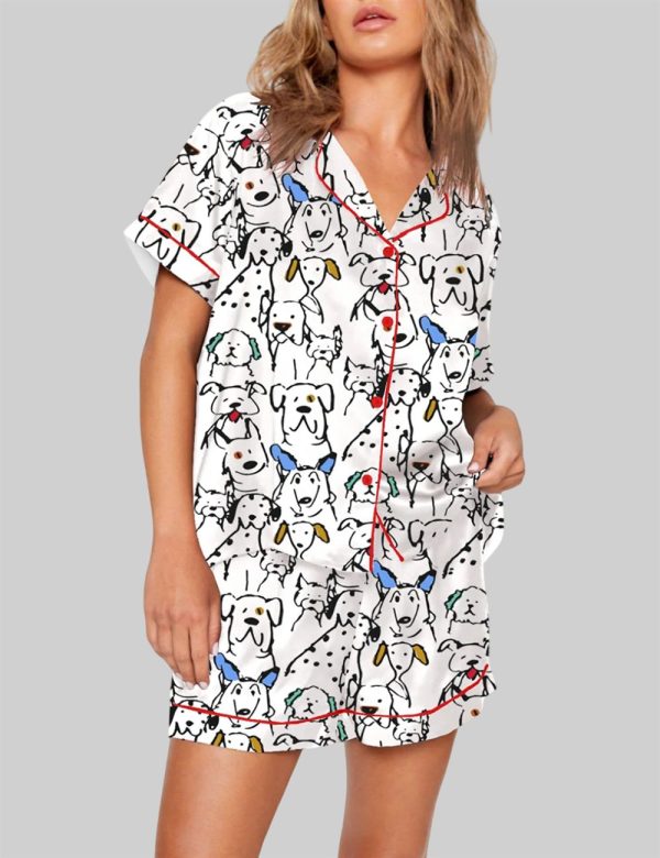 Color Pop Doodle Dogs Cute Dogs Print Pajama Set 1