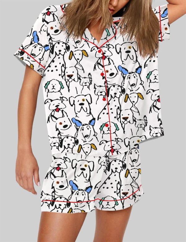 Color Pop Doodle Dogs Cute Dogs Print Pajama Set 3