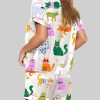 Colorful Cat Art Print Short Sleeve Pajama Set 2
