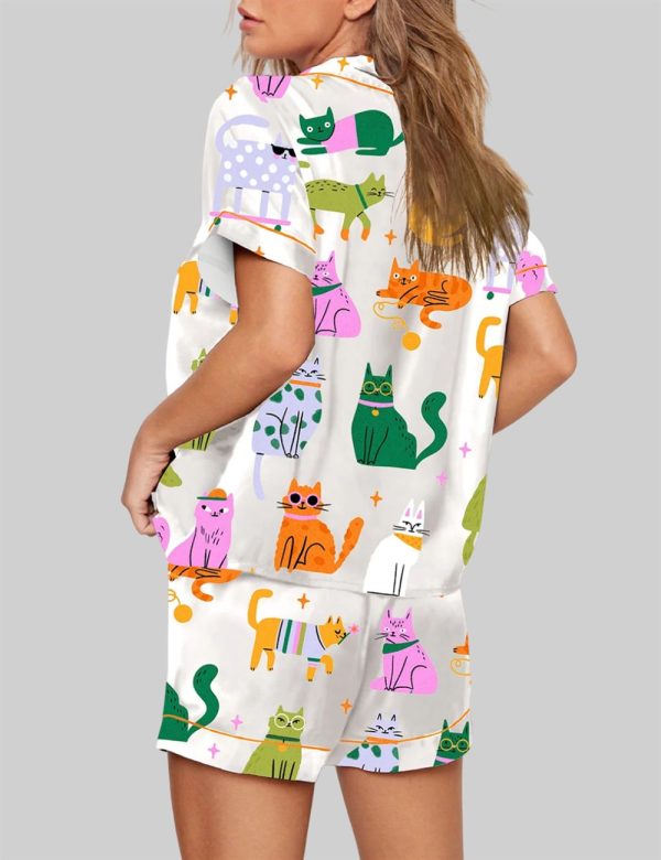 Colorful Cat Art Print Short Sleeve Pajama Set 2