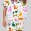 Colorful Cat Art Print Short Sleeve Pajama Set 3