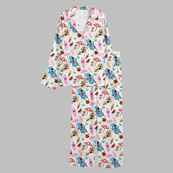 Colorful Summerween Skeletons Spooky Summer Beach Hawaii Halloween Pajama Set 2