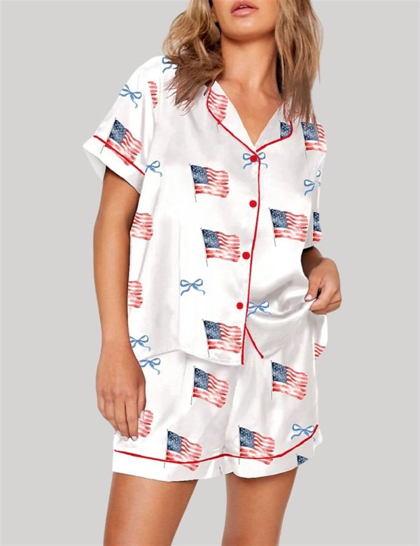 Coquette Bow America Flag 4th Of July Pajama Set 1