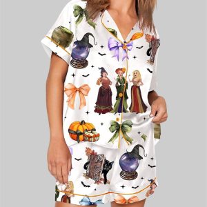 Coquette Bow Halloween Spooky Season Cat Witches Sisters Pajama Set 1