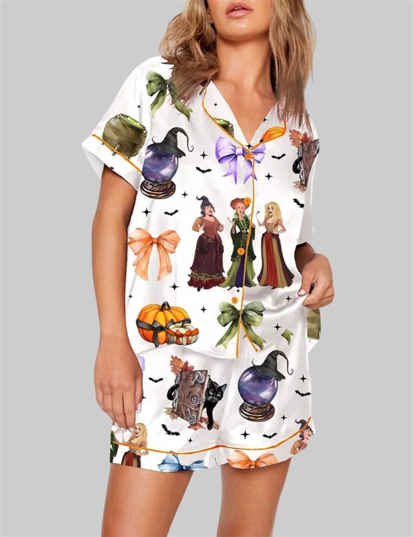 Coquette Bow Halloween Spooky Season Cat Witches Sisters Pajama Set 1
