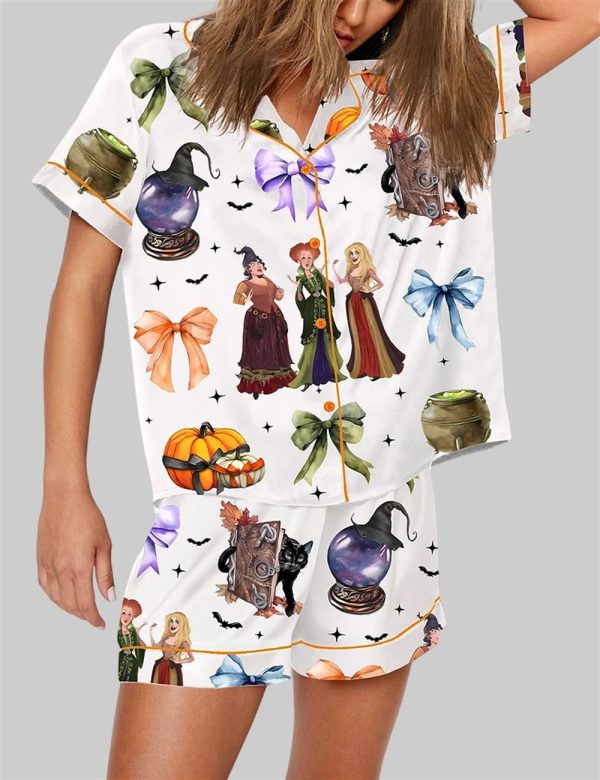 Coquette Bow Halloween Spooky Season Cat Witches Sisters Pajama Set 3