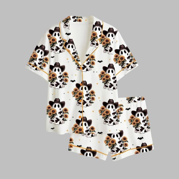 Cowboy Ghost Western Halloween Sunflower Spooky Fall Pajama Set 1