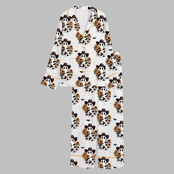 Cowboy Ghost Western Halloween Sunflower Spooky Fall Pajama Set 2