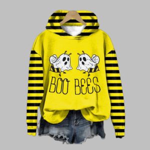 2025 Halloween Women's Boo Bees Printed Casual Hoodie