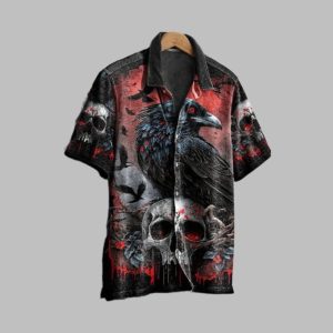 2025 Halloween Crow Skull Pattern Hawaiian Shirt 1 1