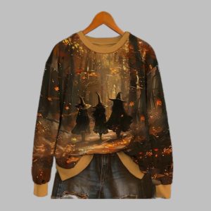 2025 Casual Halloween Maple Forest Witches Print Sweatshirt 1 1