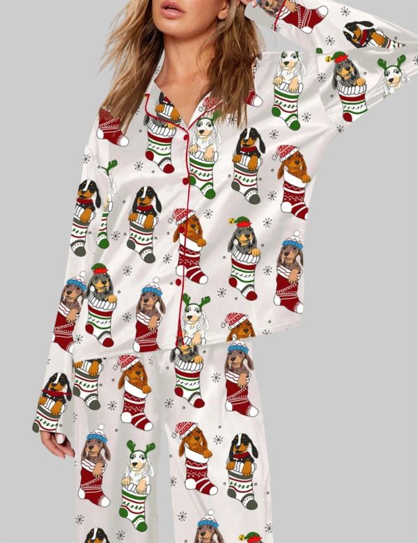 Dachshund Stockings Christmas Pajama Set 1