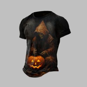 2025 Halloween Men's Halloween Skull Pumpkin Print Tee