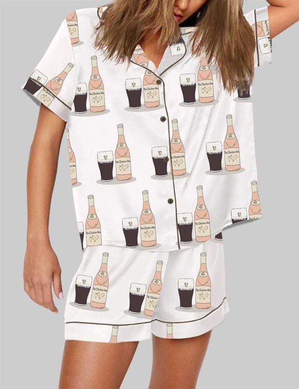 Favourite Drinks Couple Guinness And Rose Chicken Wine Pajama Set 3