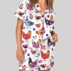 Flowers Chickens Lovers Short Sleeve Pajama Set 1