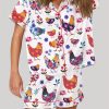 Flowers Chickens Lovers Short Sleeve Pajama Set 2