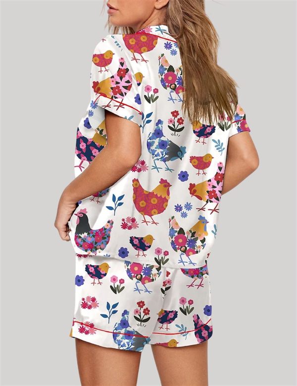 Flowers Chickens Lovers Short Sleeve Pajama Set 3