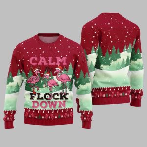 2025 Christmas Calm The Flock Down Ugly Christmas Sweater 1
